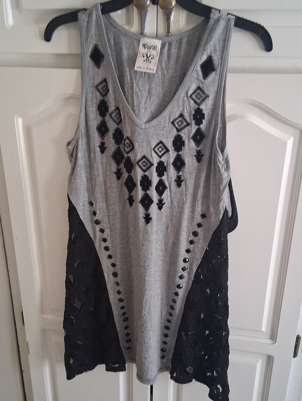 Vocal Blingy Gray Black Aztec Tunic Tank XL Stretch